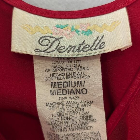 Vintage 90's Red Embroidered Heart Pattern Semi Sheer Slip Dress Nightie Bow M - Picture 3 of 10